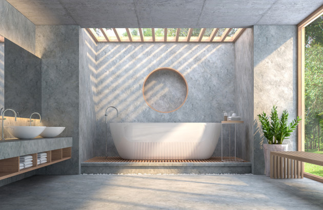 salle de bain equipée de béton ciré