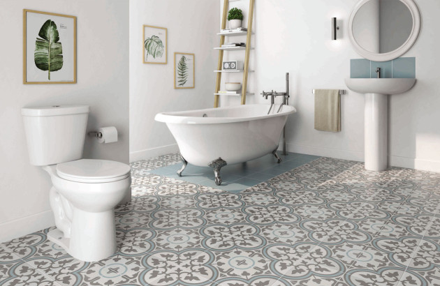 Salle de bain au style classique avec des carreaux de ciment à motifs