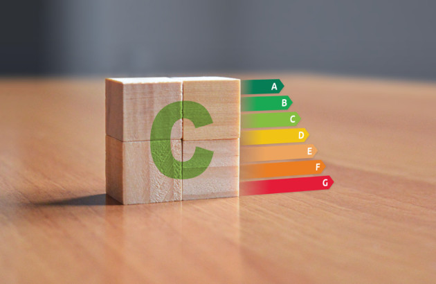 Représentation de DPE C sous forme de cube en bois