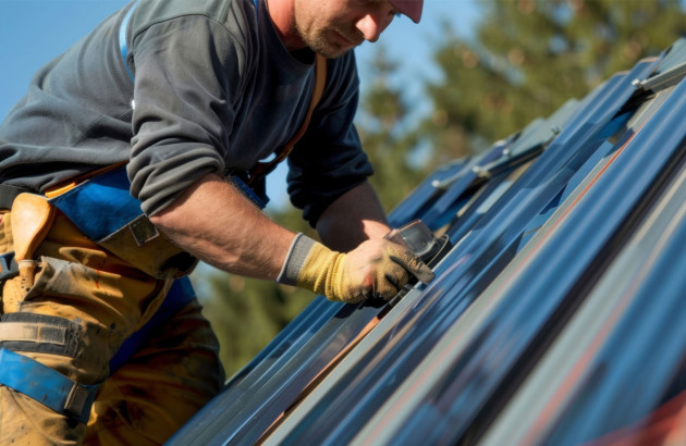 Professionnel qui installe des panneaux solaires