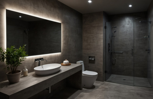 Salle de bains moderne avec du béton ciré