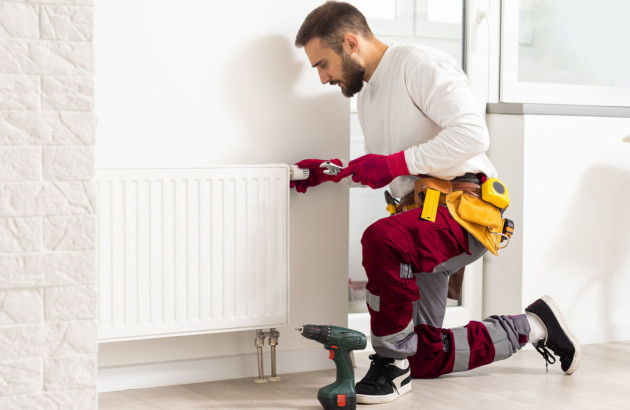 Artisan qui entretient un radiateur