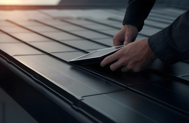 Artisan qui installe des tuiles photovoltaïques