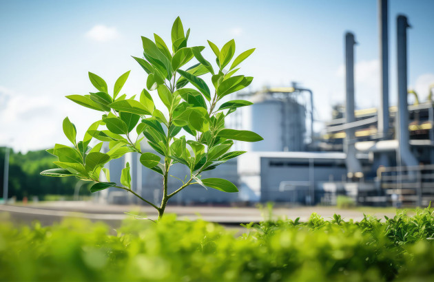 Arbre poussant devant une usine