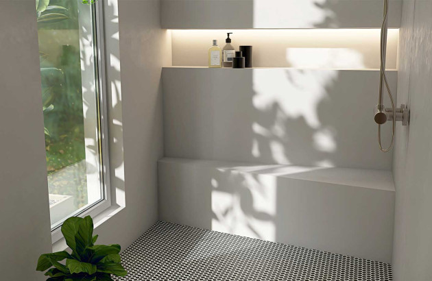 Douche simple avec banc intégré blanc