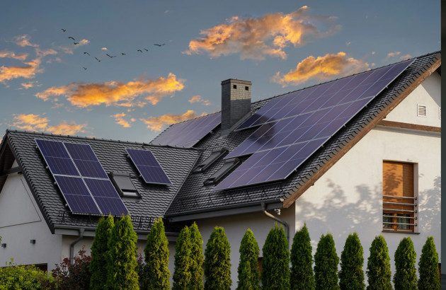 Ensemble de panneaux solaires disposés dans les toits de maisons