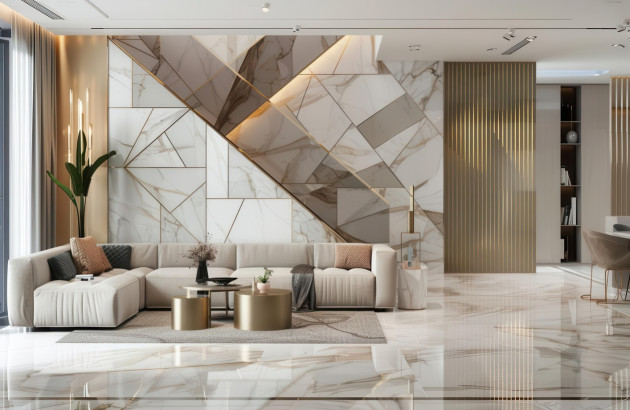 Mur d'accent avec motifs géométriques dans un salon moderne