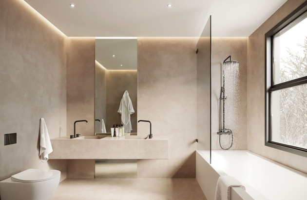 plafonnier dans une salle de bains moderne beige