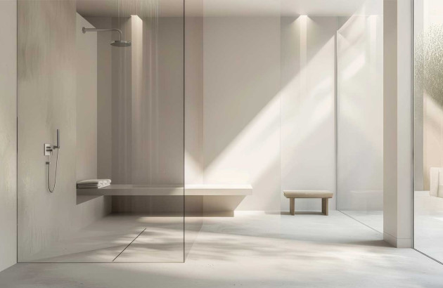 Salle de bains minimaliste avec banc intégré