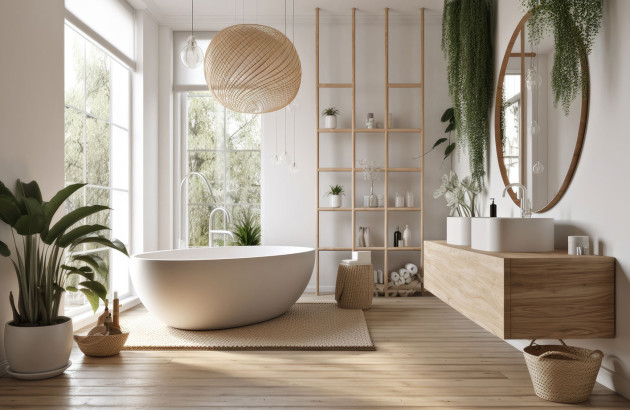 Salle de bains moderne décorée de plantes