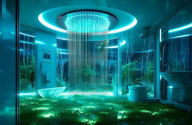 Une salle de bains futuriste entièrement végétalisée écologique