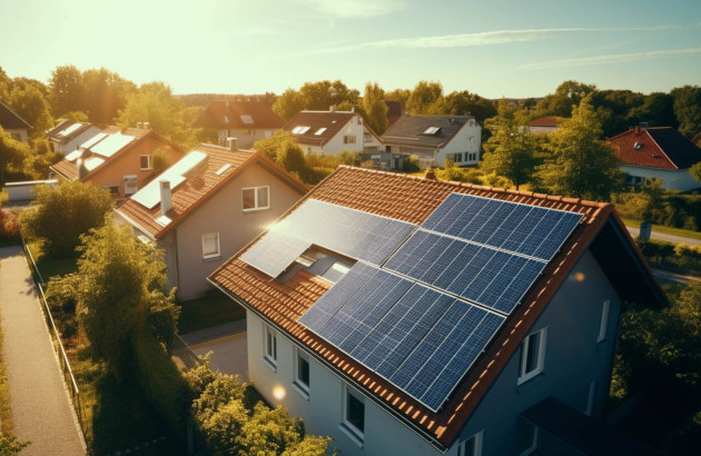 Maison dotée de multiples panneaux solaires sur son toit