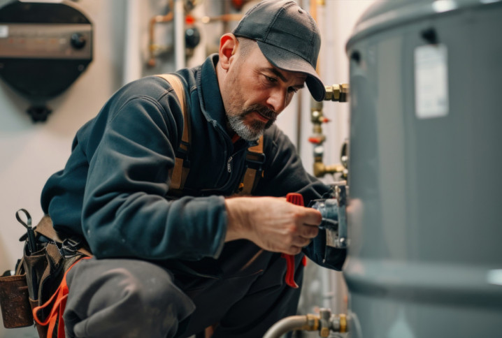 Artisan qui intervient sur un système de chauffage