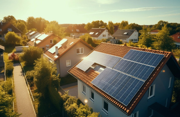 Maisons avec panneaux photovoltaïques sur les toits