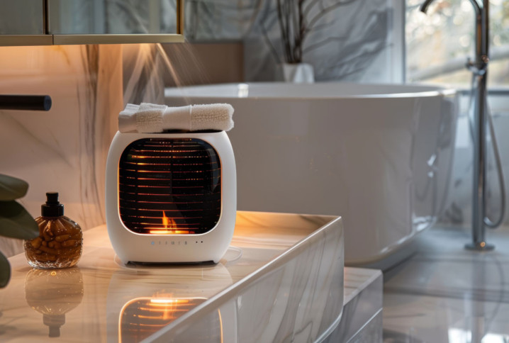 Mini radiateur soufflant dans une salle de bain