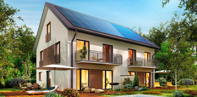 Habitation positive avec panneaux solaires