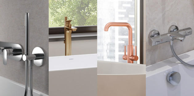 Quatre photographies de robinets, de matériaux différents