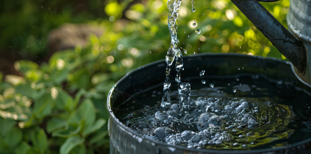 Eau de pluie qui coule dans un contenant