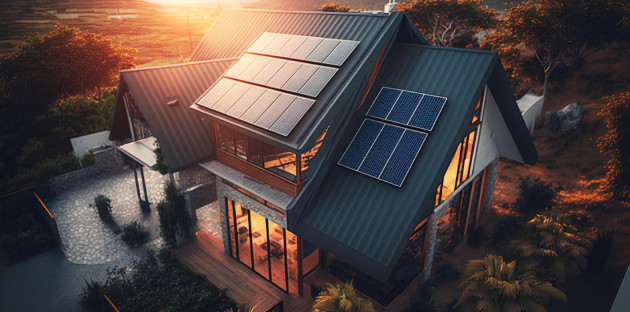 Panneaux solaires placés dans le toit d'une maison