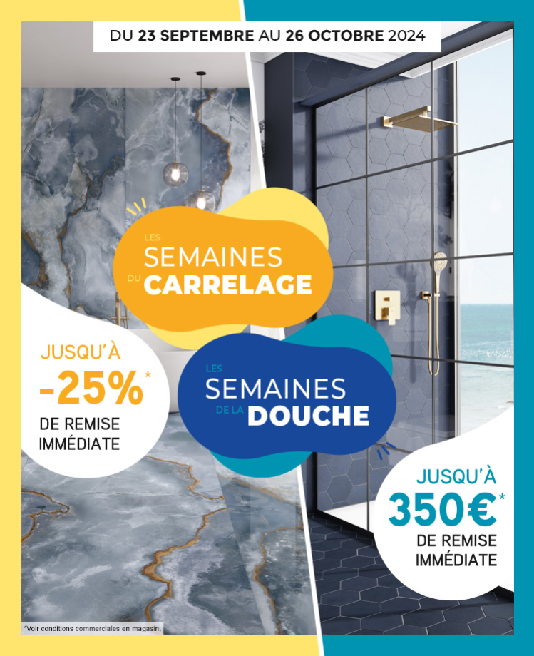 Slider de présentation des semaines du carrelage et de la douche 2024