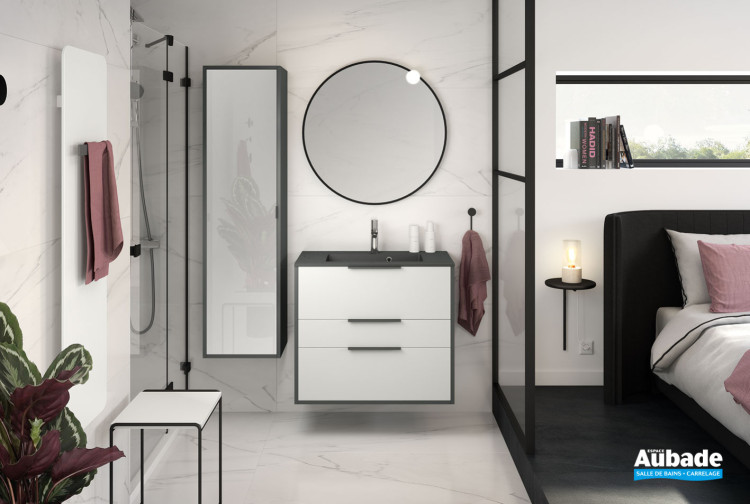 Meuble salle de bains Ultra Cadra - 2 coulissants et 1 tiroir 80 cm Blanc satiné par Delpha