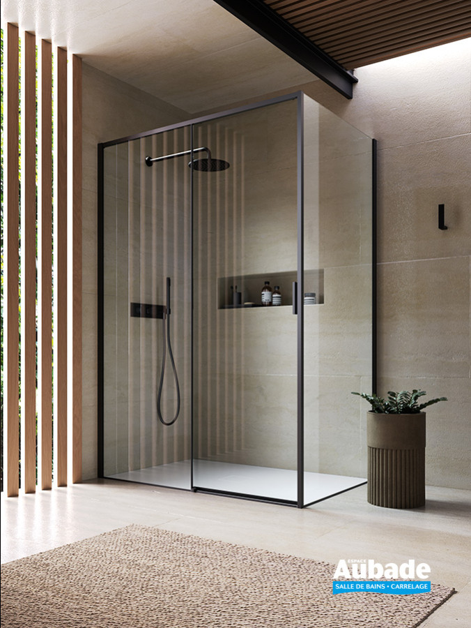 Paroi de douche Série 7200, verre transparent, profilé Noir de Vismara