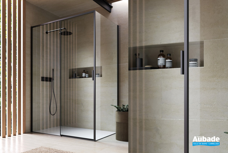 Paroi de douche Série 7200, verre transparent, profilé Noir de Vismara