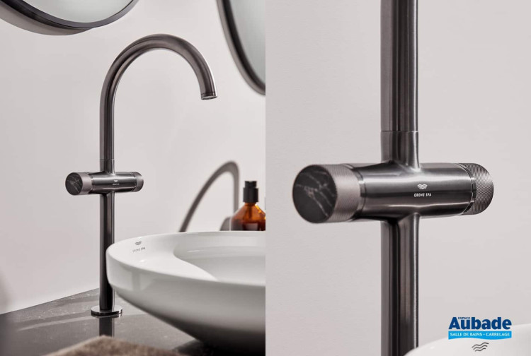 Mélangeur pour vasque à poser Atrio Collection Privée taille XL finition Hard Graphite Brossé de Grohe Spa