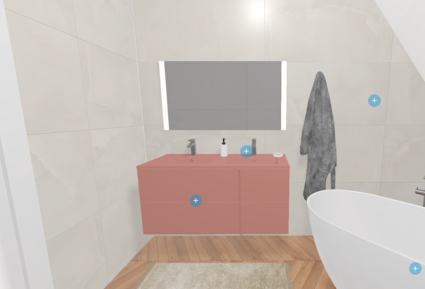 Meuble de salle de bains Double Jeu de Sanijura, largeur 120 cm, coloris bois de rose satiné