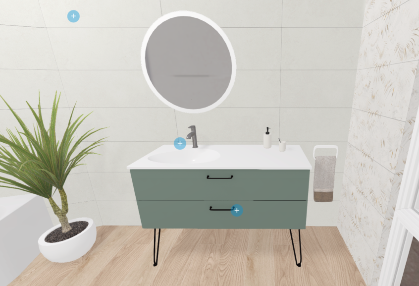 Meuble de salle de bains Précision 2 de Burgbad, largeur 120 cm et coloris vert olive