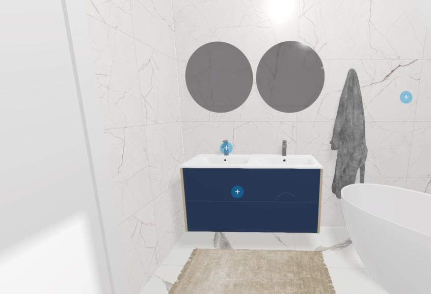 Meuble de salle de bains Pupitre de Sanijura, largeur 120 cm et coloris bleu marine satiné