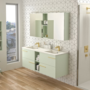 Meuble salle de bain sur pied - meuble sous-vasque - 2 portes, étagère -  MDF panneaux aspect bois clair blanc